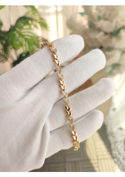 14 Ayar Altın Kaplama Yaprak Desenli Bileklik fiyatları