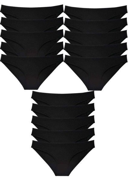 15 Adet Süper Eko Set Likralı Kadın Slip Külot Siyah
