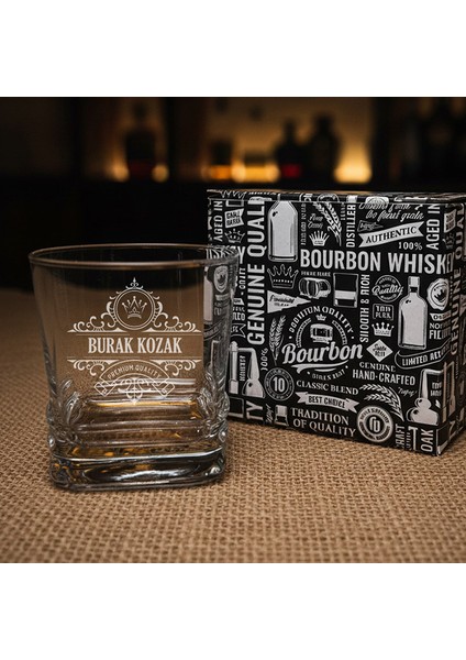 Erkeğe Özel Isim Yazılı Viski Kadehi – Forest Serisi Elegan Bardak Hediyelik Kutulu