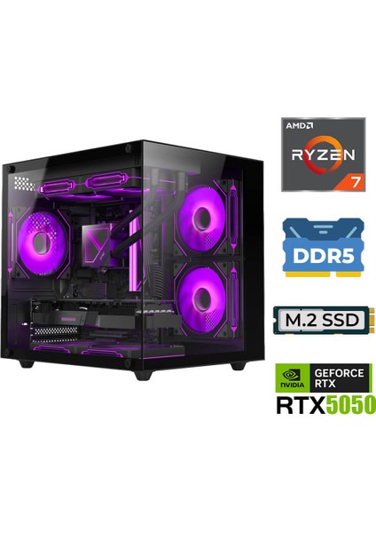 Elite X80 Ryzen 7 7800X3D 32GB Ddr5 Ram 1tb M.2 Nvme SSD 8gb RTX5050 Sıvı Soğutmalı Masaüstü Oyuncu Bilgisayarı