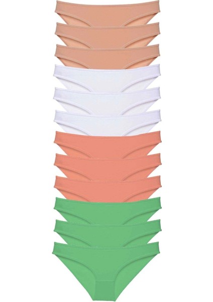 12 Adet Süper Eko Set Likralı Kadın Slip Külot Gri Beyaz Pudra Yeşil