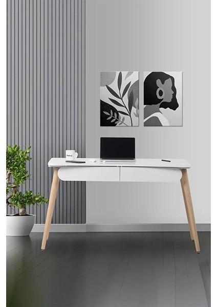 Çalışma Masası Flora Logo Bilgisayar | Öğrenci Çalışma Masası| Meşe | Beyaz