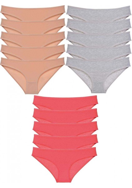 15 Adet Süper Eko Set Likralı Kadın Slip Külot Ten Gri Fuşya