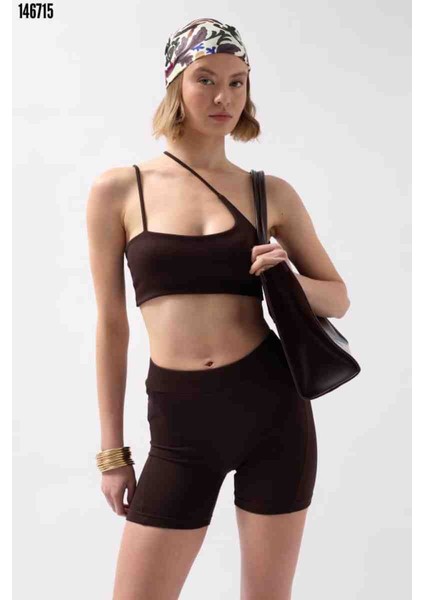 Cep Detay Biker Şort, Kırmızı Gül Figürlü Kolye Hediye