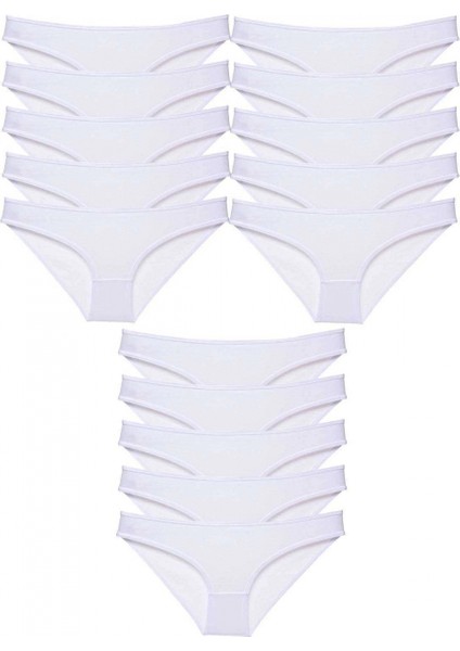 15 Adet Süper Eko Set Likralı Kadın Slip Külot Beyaz