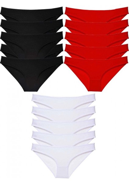 15 Adet Süper Eko Set Likralı Kadın Slip Külot Siyah Kırmızı Beyaz
