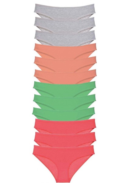 12 Adet Süper Eko Set Likralı Kadın Slip Külot Gri Pudra Yeşil Fuşya