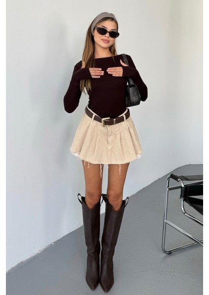 Kadın Prenses Kayık Yaka Basic Uzun Kollu Parmak Geçmeli Modal Kumaş Body Bluz modelleri