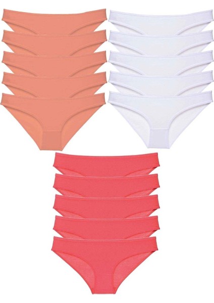 15 Adet Süper Eko Set Likralı Kadın Slip Külot Pudra Beyaz Fuşya