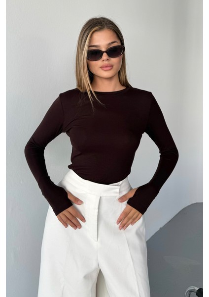 Kadın Bisiklet Yaka Basic Uzun Kollu Parmak Geçmeli Modal Kumaş Body Bluz fırsatları