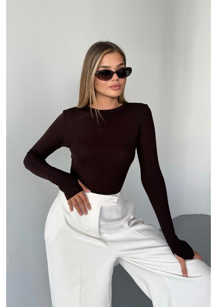 Kadın Bisiklet Yaka Basic Uzun Kollu Parmak Geçmeli Modal Kumaş Body Bluz indirimleri