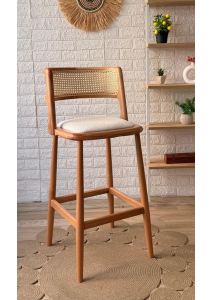 Concept Odin Bar Sandalyesi Teddy Krem Kumaş Hasırlı Naturel Ahşap Ada Sandalyesi fiyatları