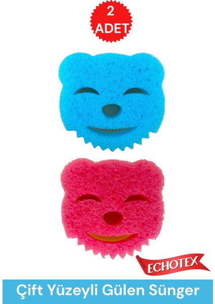 2 Adet Gülen Yüz Bulaşık Süngeri Çizmez Çok Fonksiyonlu Sünger