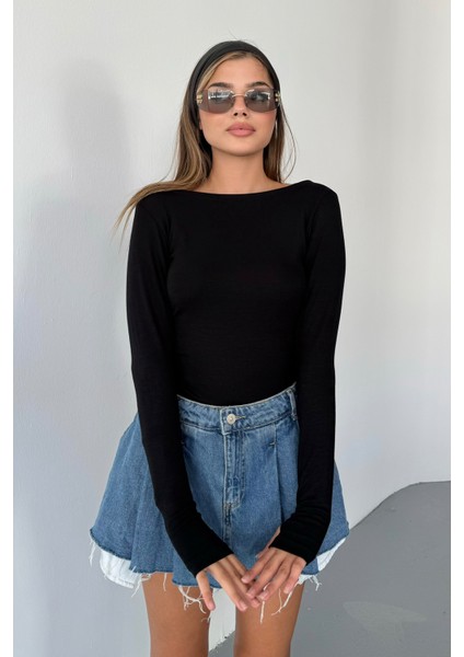 Kadın Prenses Kayık Yaka Basic Uzun Kollu Parmak Geçmeli Modal Kumaş Body Bluz fiyatları