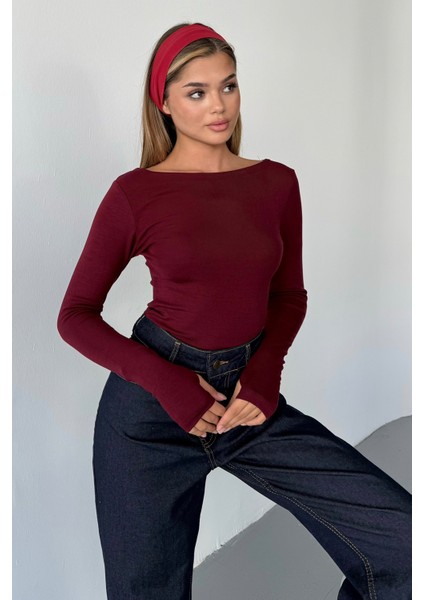 Kadın Prenses Kayık Yaka Basic Uzun Kollu Parmak Geçmeli Modal Kumaş Body Bluz modelleri