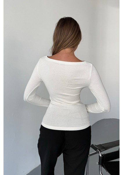 Kadın Prenses Kayık Yaka Basic Uzun Kollu Parmak Geçmeli Modal Kumaş Body Bluz