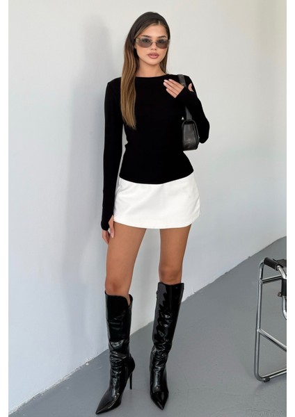 Kadın Bisiklet Yaka Basic Uzun Kollu Parmak Geçmeli Modal Kumaş Body Bluz