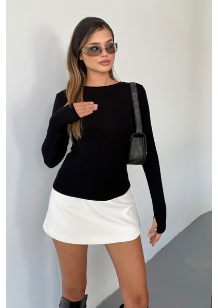 Kadın Bisiklet Yaka Basic Uzun Kollu Parmak Geçmeli Modal Kumaş Body Bluz fiyatları