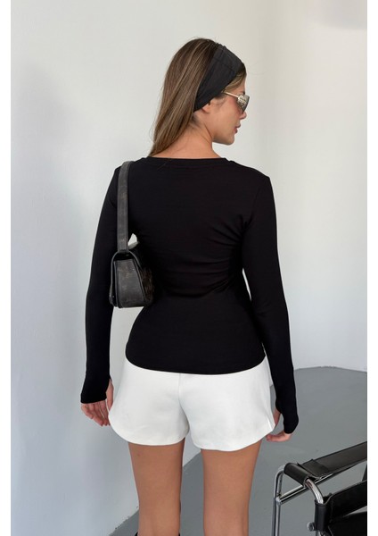 Kadın Bisiklet Yaka Basic Uzun Kollu Parmak Geçmeli Modal Kumaş Body Bluz fırsatları