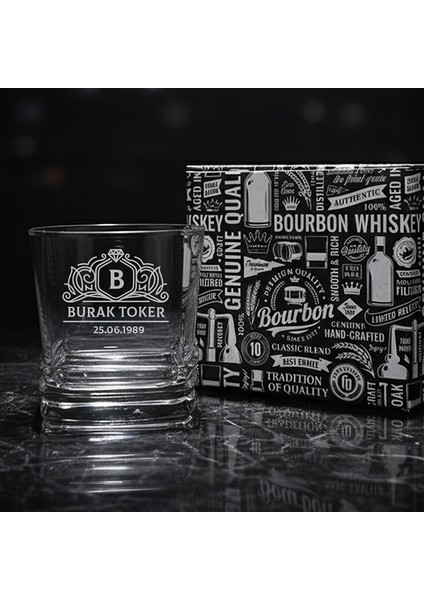 Erkeğe Hediye Kişiselleştirilebilir Viski Bardağı – London Serisi Elegan Bardak Kutulu