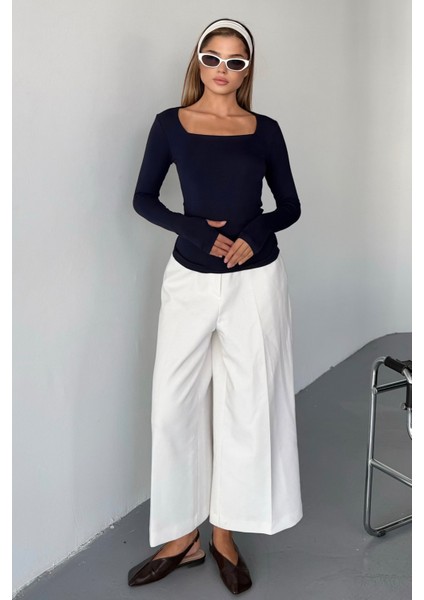 Kadın Kare Yaka Basic Uzun Kollu Parmak Geçmeli Modal Kumaş Body Bluz modelleri