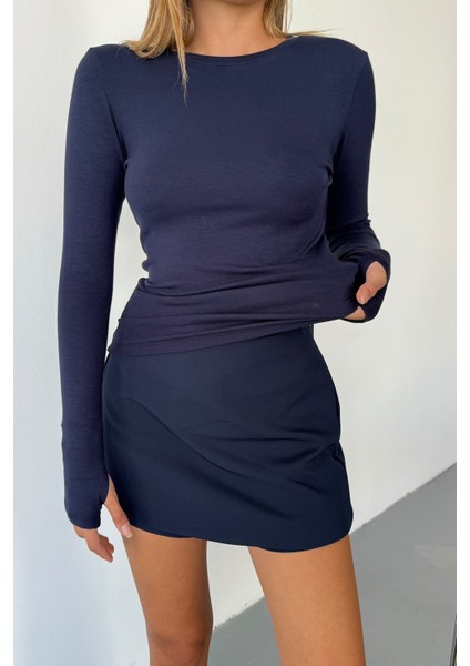 Kadın Bisiklet Yaka Basic Uzun Kollu Parmak Geçmeli Modal Kumaş Body Bluz fiyatları