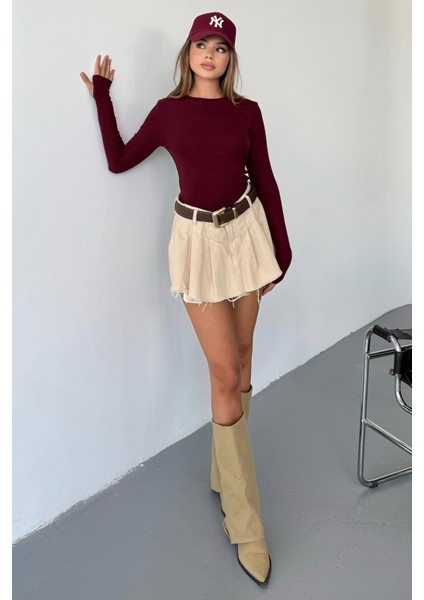 Kadın Bisiklet Yaka Basic Uzun Kollu Parmak Geçmeli Modal Kumaş Body Bluz fiyatları