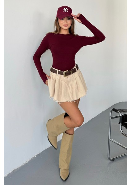 Kadın Bisiklet Yaka Basic Uzun Kollu Parmak Geçmeli Modal Kumaş Body Bluz fırsatları