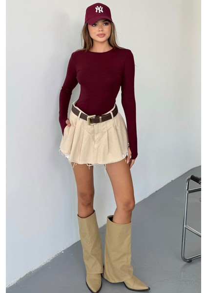 Kadın Bisiklet Yaka Basic Uzun Kollu Parmak Geçmeli Modal Kumaş Body Bluz indirimleri