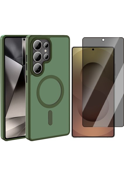 Samsung Galaxy S25 Ultra Kılıf M-safe Şarj Özellikli Mat Arka Yüzey Zore Sio Kapak + Hayalet Cam Ekran Koruyucu