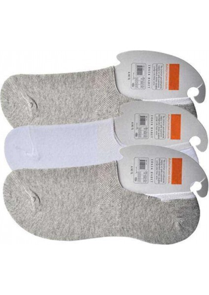 Gri ve Beyaz Erkek Babet Çorap 3 Çift