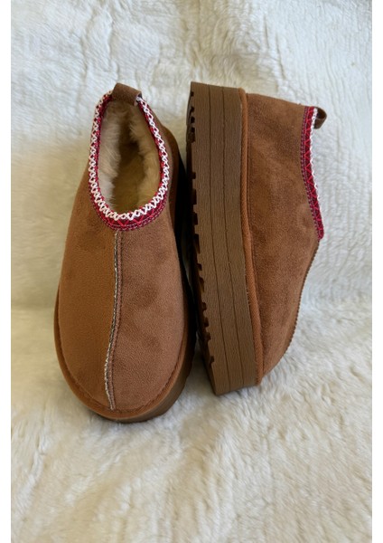 Kadın Süet Yünlü Şerit Detay Ev Terliği