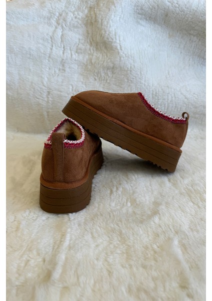 Kadın Süet Yünlü Şerit Detay Ev Terliği modelleri