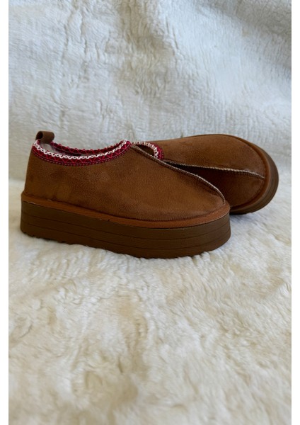 Kadın Süet Yünlü Şerit Detay Ev Terliği