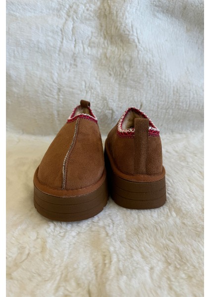 Kadın Süet Yünlü Şerit Detay Ev Terliği