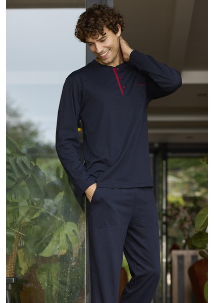 Erkek Ekstra Büyük Beden %100 Pamuklu Düğmeli Yaka Mevsimlik Uzun Kollu Pijama Takım fiyatları