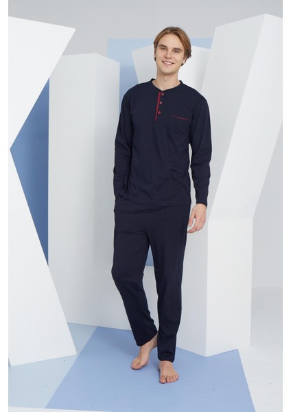 Erkek Ekstra Büyük Beden %100 Pamuklu Düğmeli Yaka Mevsimlik Uzun Kollu Pijama Takım modelleri