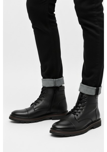 Hakiki Deri Siyah Fermuarlı Erkek Kışlık Bot LUASS27AL0043 modelleri