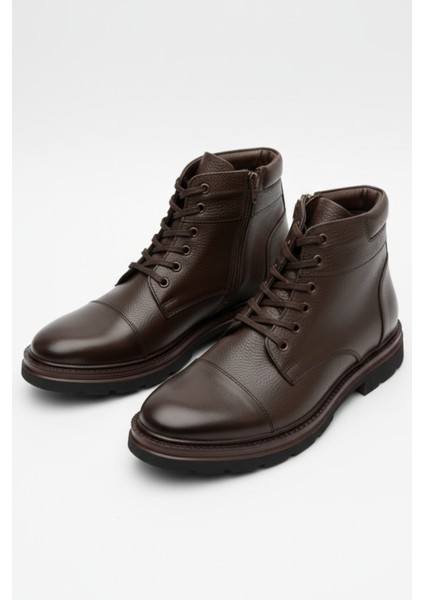 Hakiki Deri Kahverengi Fermuarlı Erkek Kışlık Bot LUASS27AL0043