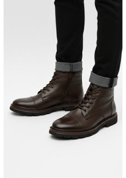 Hakiki Deri Kahverengi Fermuarlı Erkek Kışlık Bot LUASS27AL0043 modelleri