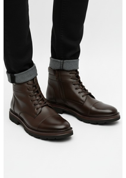 Hakiki Deri Kahverengi Fermuarlı Erkek Kışlık Bot LUASS27AL0043 indirimleri