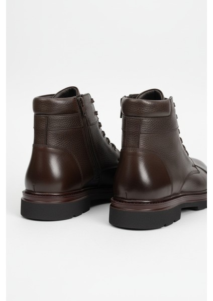 Hakiki Deri Kahverengi Fermuarlı Erkek Kışlık Bot LUASS27AL0043