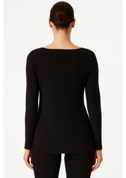 Büyük Beden Kare Yaka Uzun Kol Ribana Bluz modelleri