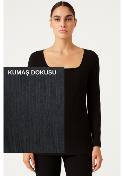 Büyük Beden Kare Yaka Uzun Kol Ribana Bluz indirimleri
