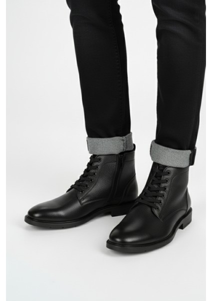 Hakiki Deri Siyah Fermuarlı Erkek Kışlık Bot LUASS27AL0041 modelleri