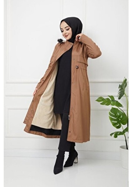 Water Prof Kadın Kışlık Mont Taba Renk İç Kürklü Uzun Suya Dayanıklı Model fiyatları