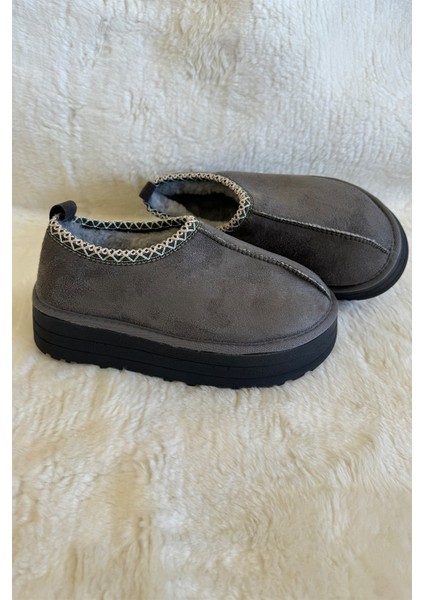 Kadın Süet Yünlü Şerit Detay Ev Terliği