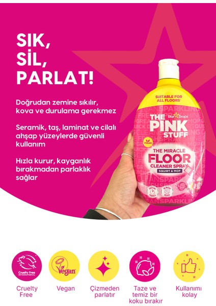 Zemin Temizleyici Sprey / Fışkırtma & Paspas /hızlı Kuruyan Formül / Susuz Kullanım Kolaylığı 750ML fiyatları