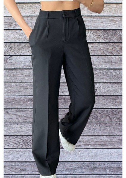Siyah Oversize Kalıp Yüksek Bel Kadın Palazzo Pantolon fiyatları