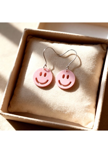 Pembe Smiley Küpe
